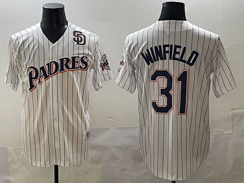 Men 2025 San Diego Padres #31 Winfield White Stripe Throwback Game Nike MLB Jersey style 9->san diego padres->MLB Jersey